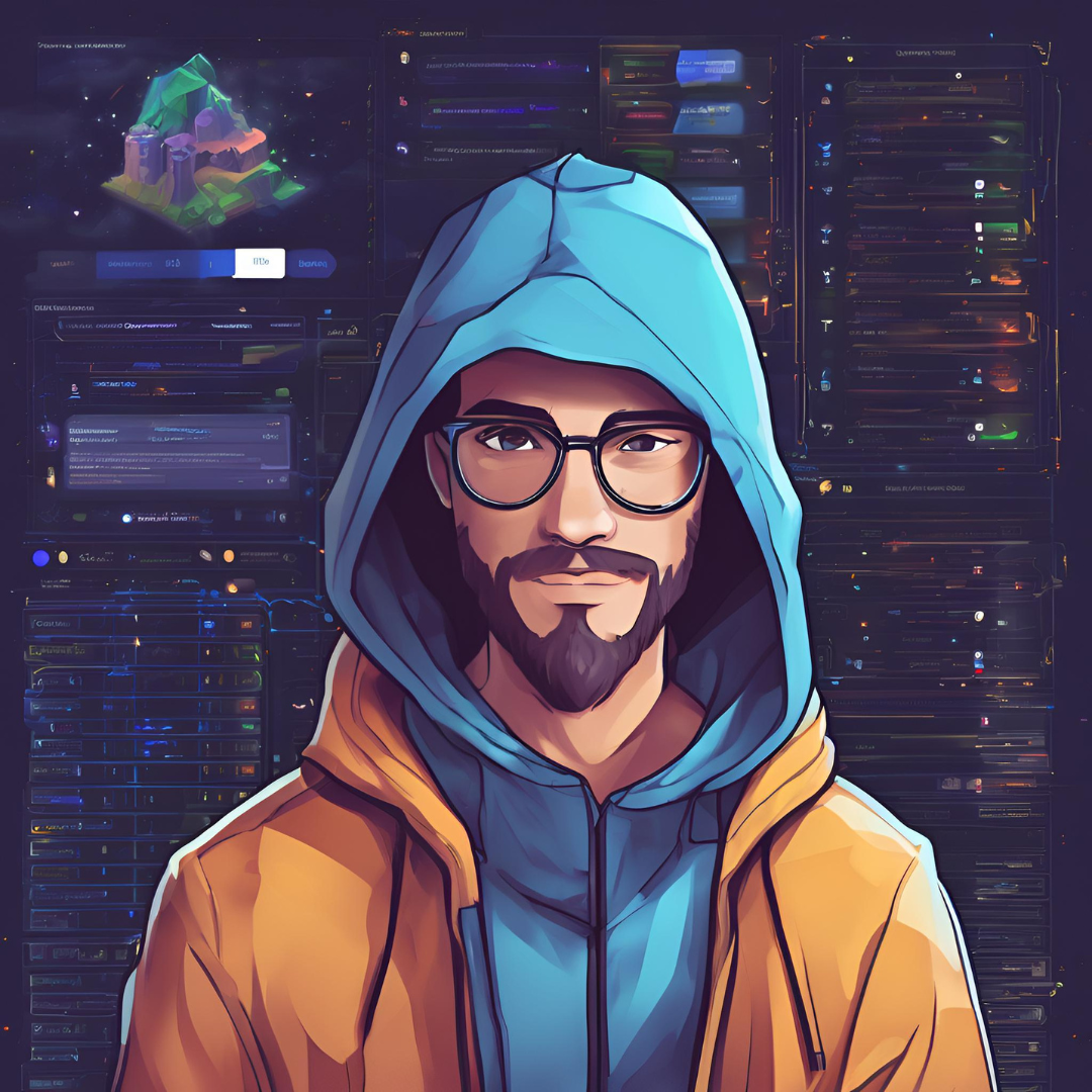 Picture of a coding wizard with graphs